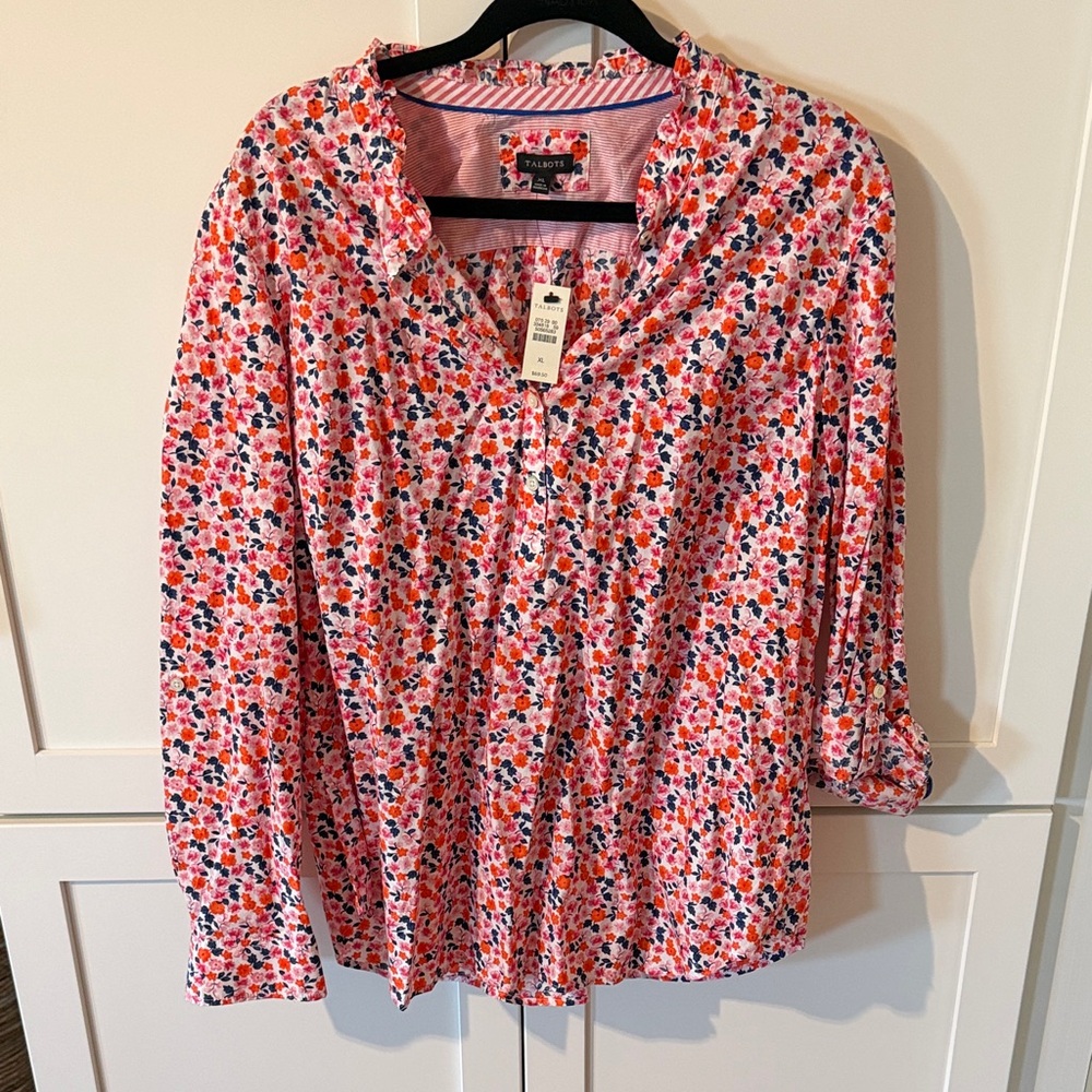 NWT Talbots Pink Multi Floral V-Neck Tunic